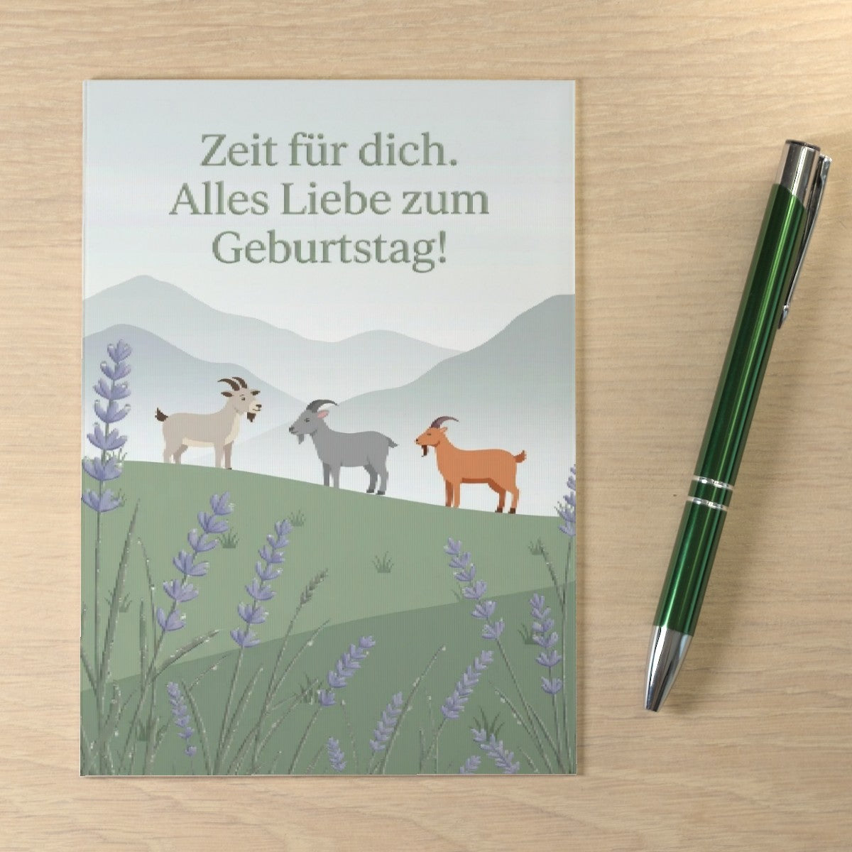 3D Geburtstags Klappkarte C6 Ziegen, Lavendel & Bergidylle