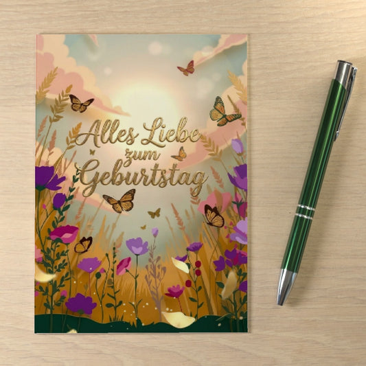 3D Geburtstags Klappkarte C6 Blumen & Schmetterlinge