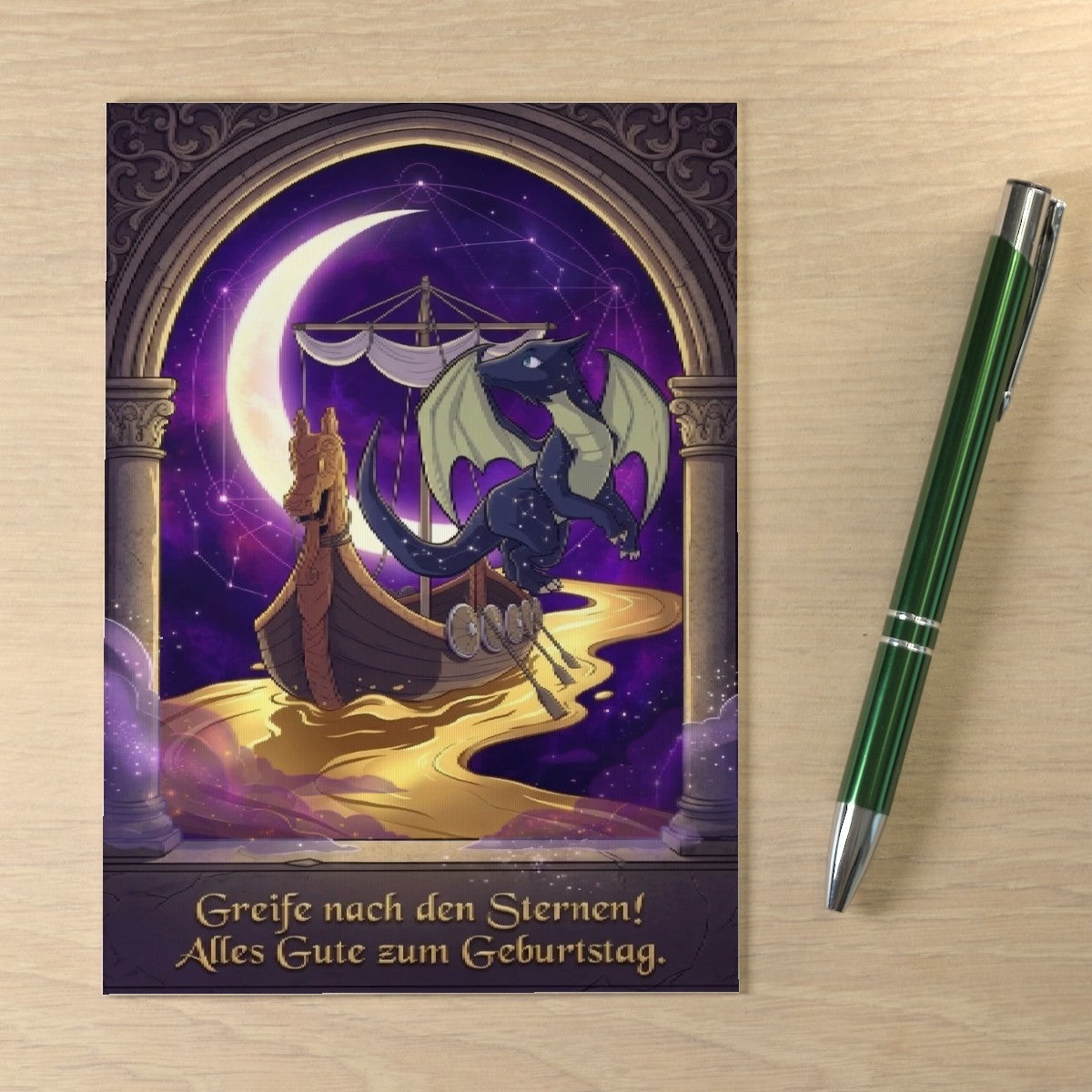 3D Geburtstags Klappkarte C6 Drache Sternenhimmel