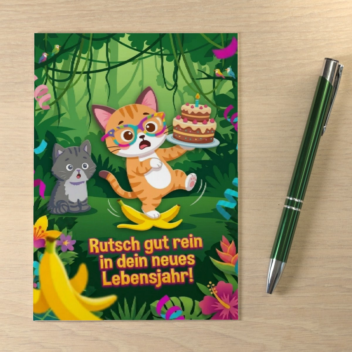 3D Geburtstags Klappkarte C6  Dschungel Katzen