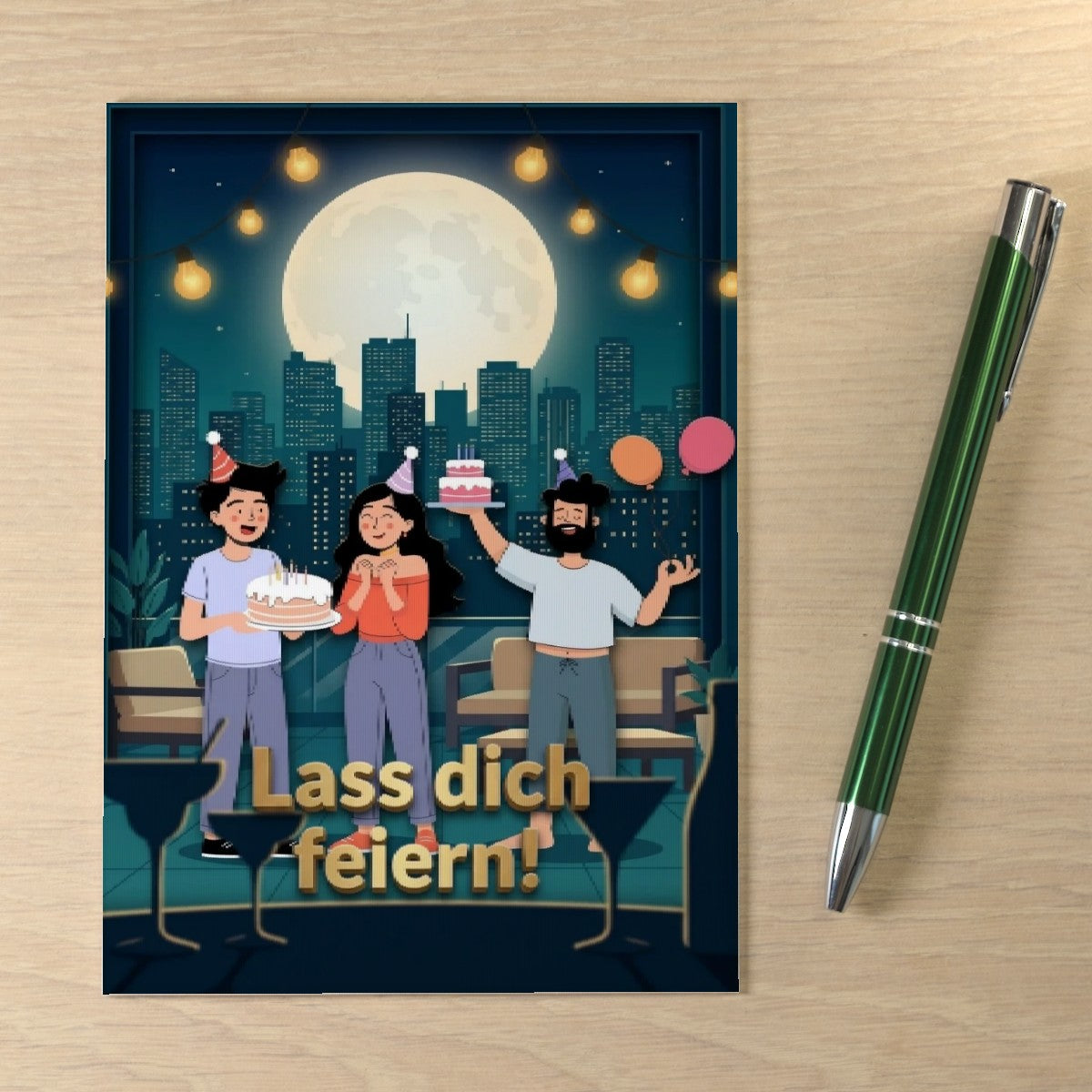 3D Geburtstags Klappkarte C6 Rooftop Party Lass dich feiern