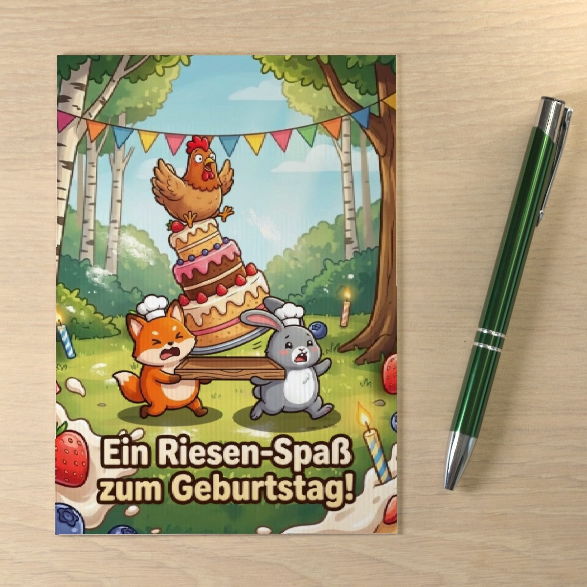 3D Geburtstags Klappkarte C6 Fuchs Huhne Hase Torte