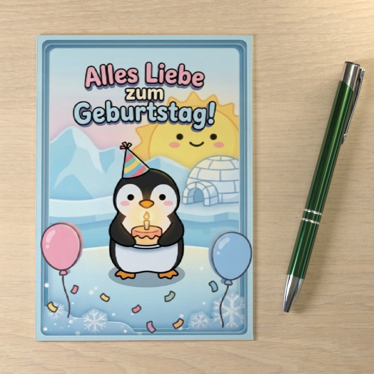 3D Geburtstags Klappkarte C6 Pinguin Südpol